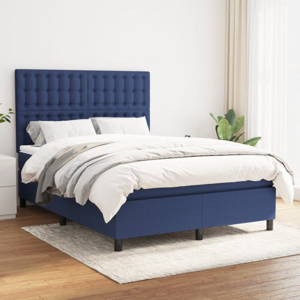 Cama box spring com colchão de tecido azul 140x200 cm D