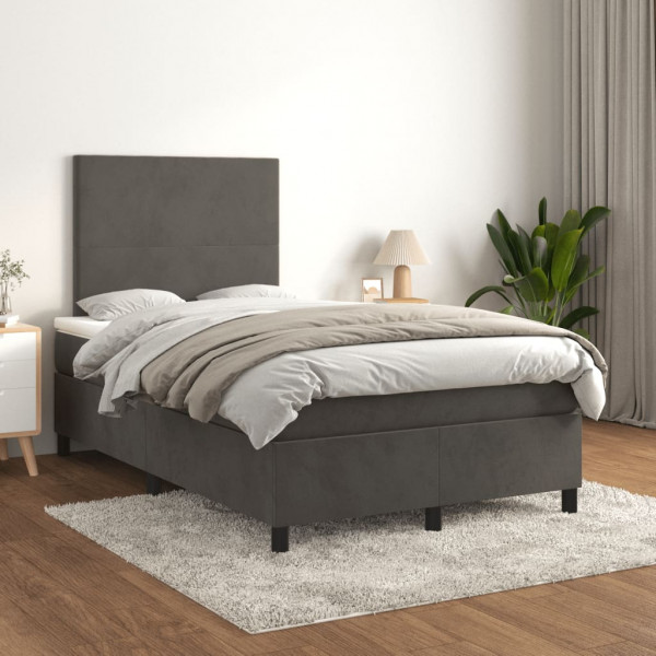 Cama box spring con colchón terciopelo gris oscuro 120x200 cm D