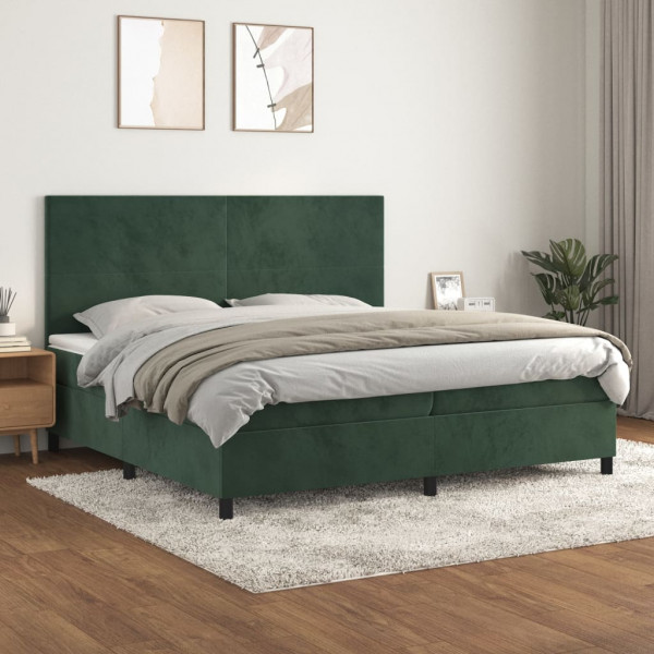Cama box spring con colchón terciopelo verde oscuro 200x200 cm D