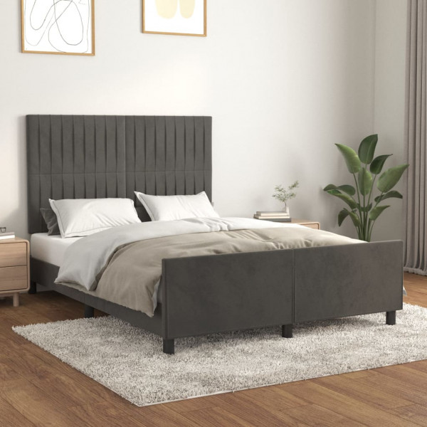 Estrutura de cama em veludo cinza escuro com cabeceira 140x200 cm D