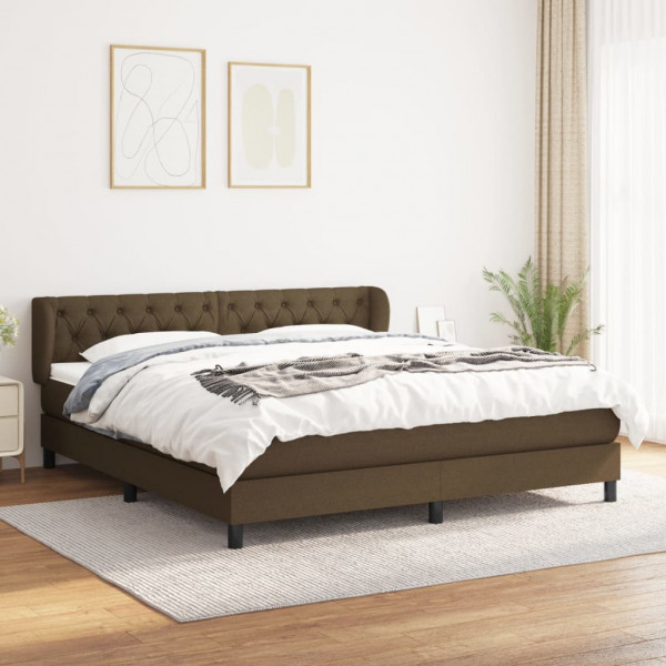 Cama box spring con colchón tela marrón oscuro 160x200 cm D