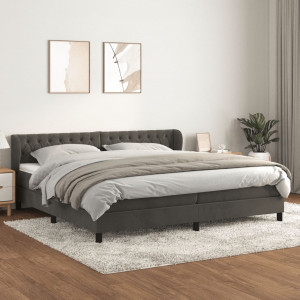 Cama box spring con colchón terciopelo gris oscuro 200x200 cm D