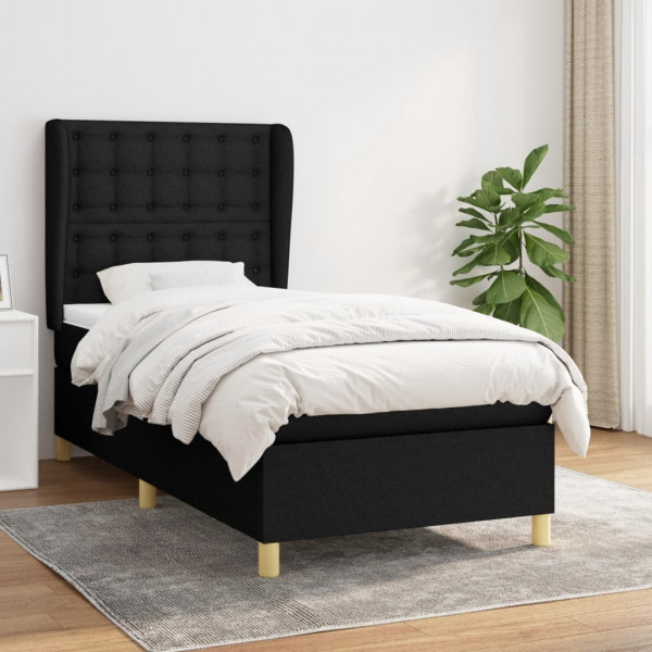 Cama box spring con colchón tela negro 80x200 cm D