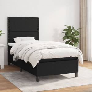 Cama box spring con colchón tela negro 90x200 cm D