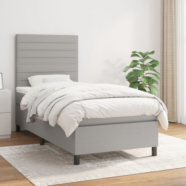 Cama box spring com colchão tecido cinza claro 90x200 cm D
