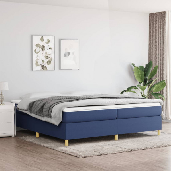 Cama box spring com colchão tecido azul 200x200 cm D