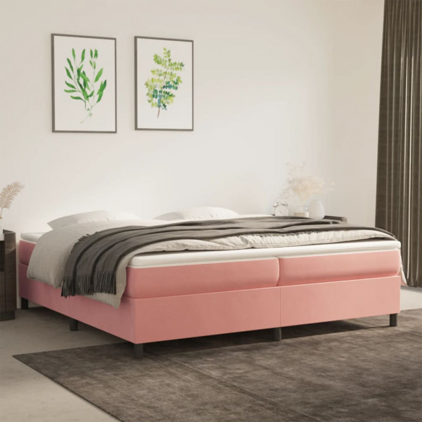Cama box spring com colchão de veludo rosa 200x200 cm D