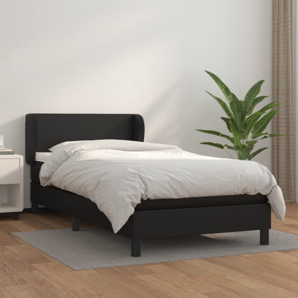 Cama box spring con colchón cuero sintético negro 80x200 cm D