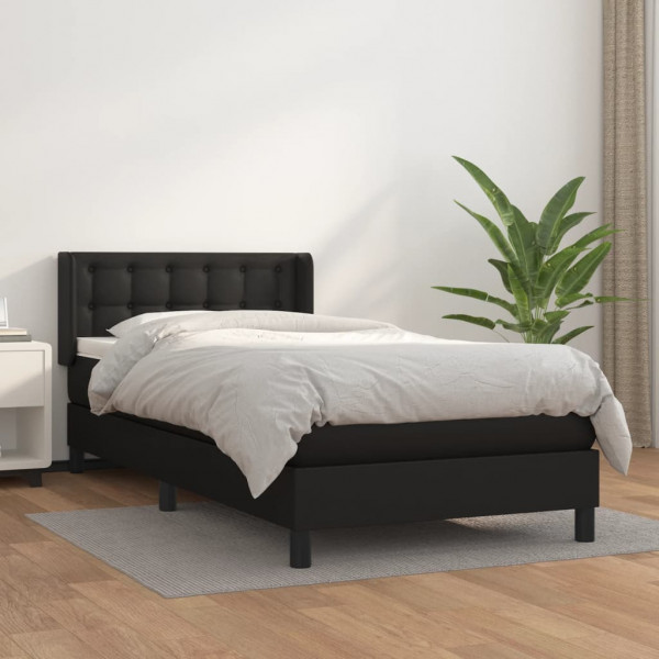 Cama box spring con colchón cuero sintético negro 80x200 cm D