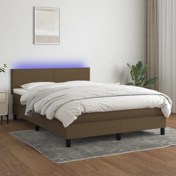 Cama box spring com colchão LED tecido marrom escuro 140x200 cm D