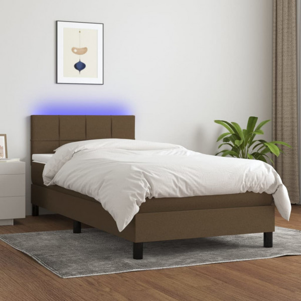 Cama box spring colchão luzes LED tecido marrom escuro 100x200cm D