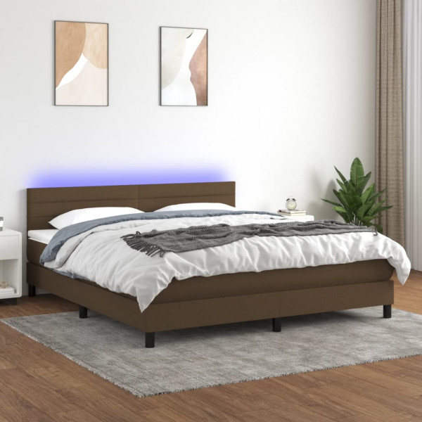 Cama box spring colchón luces LED tela marrón oscuro 160x200cm D