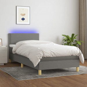 Cama box spring con colchón y LED tela gris oscuro 90x190 cm D