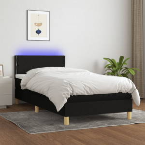 Cama box spring con colchón LED tela negro 100x200 cm D