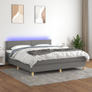 Cama box spring con colchón y LED tela gris oscuro 160x200 cm D