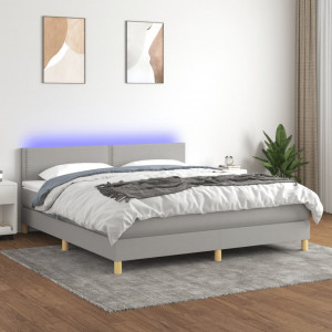 Cama box spring con colchón tela y LED gris claro 180x200 cm D