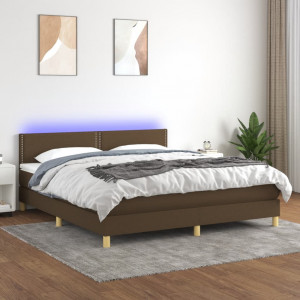 Cama box spring con colchón LED tela marrón oscuro 180x200 cm D