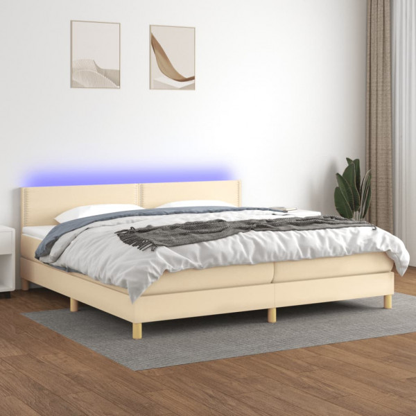 Cama box spring com colchão e LED tecido creme 200x200 cm D