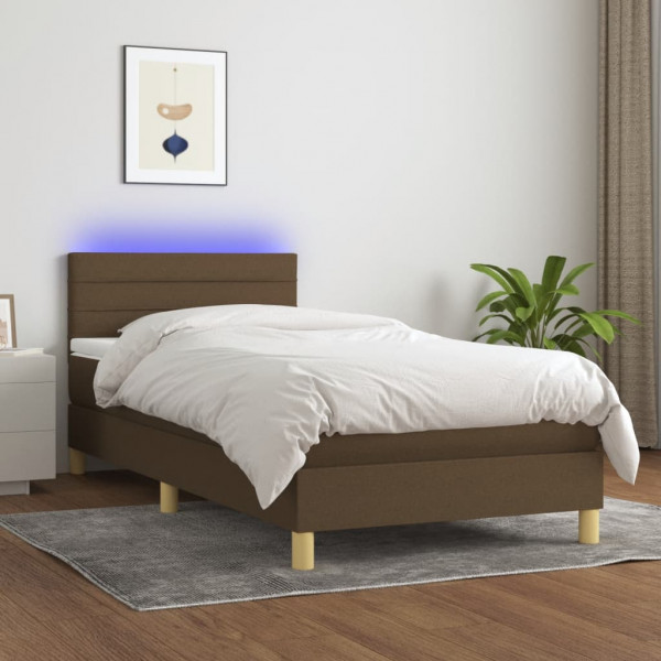 Cama box spring com colchão LED tecido marrom escuro 90x200 cm D