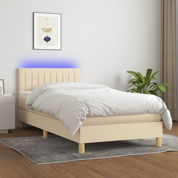 Cama box spring com colchão e LED tecido creme 100x200 cm D