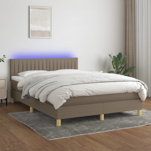 Cama box spring con colchón LED tela gris taupe 140x200 cm D