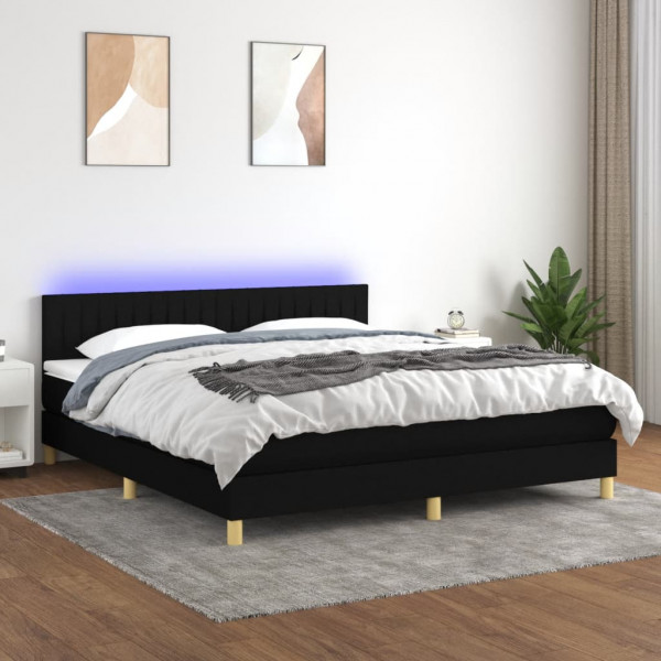 Cama box spring com colchão LED tecido preto 160x200 cm D