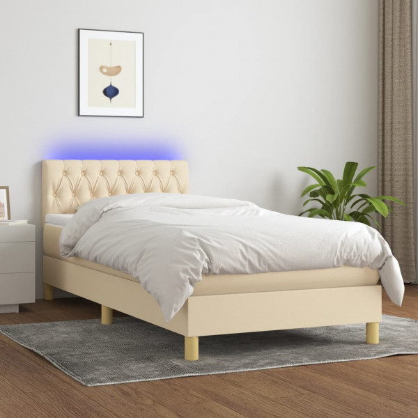 Cama box spring con colchón y LED tela crema 100x200 cm D