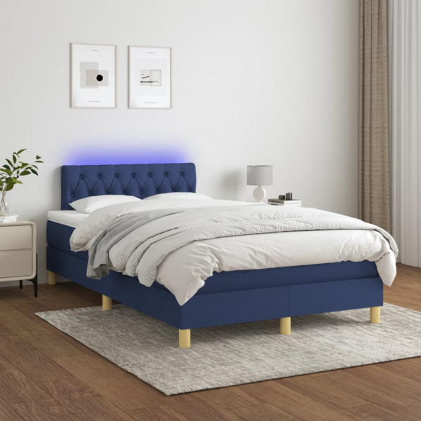 Cama box spring con colchón y LED tela azul 120x200 cm D