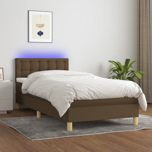 Cama box spring com colchão LED tecido marrom escuro 100x200 cm D