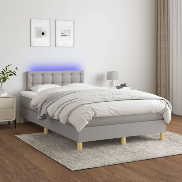 Cama box spring con colchón tela y LED gris claro 120x200 cm D