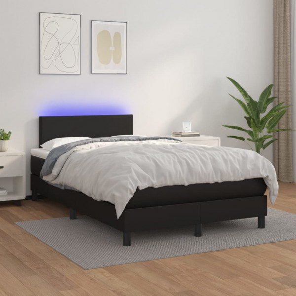 Cama box spring com colchão e couro sintético LED preto 120x200 cm D