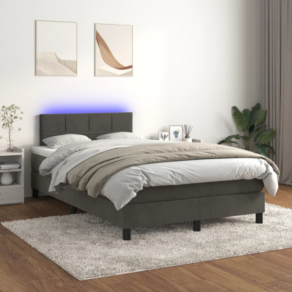 Cama box spring com colchão e veludo LED cinza escuro 120x200 cm D