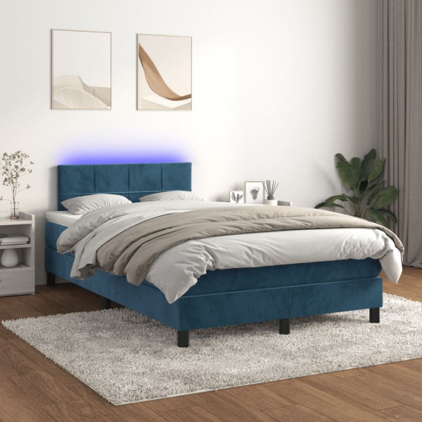 Cama box spring colchón y LED terciopelo azul oscuro 120x200 cm D
