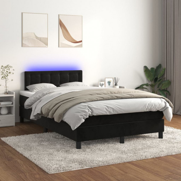 Cama box spring com colchão e veludo preto LED 120x200 cm D