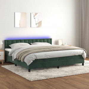 Cama box spring colchón y LED terciopelo verde oscuro 200x200cm D