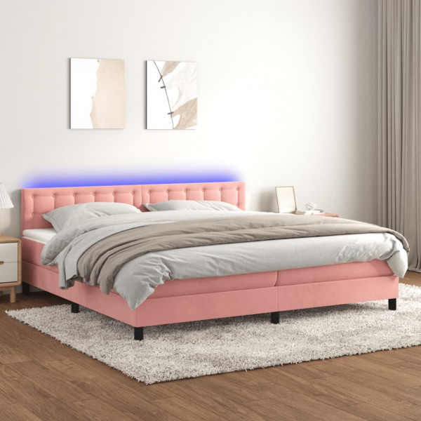 Cama box spring com colchão e veludo LED rosa 200x200 cm D