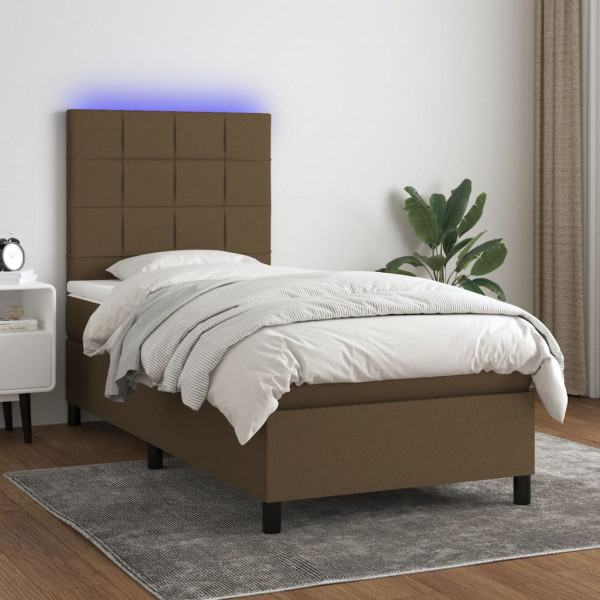 Colchão cama box spring e luzes LED tecido marrom escuro 80x200cm D