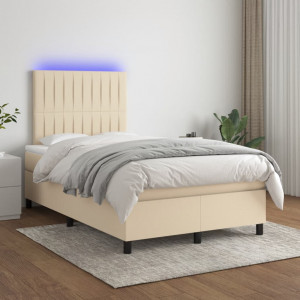 Cama box spring con colchón y LED tela crema 120x200 cm D
