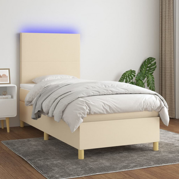 Colchão de cama box spring e luzes LED tecido creme 100x200 cm D