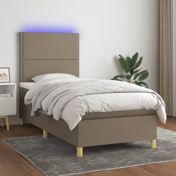 Cama box spring com colchão e luzes LED cinza taupe 80x200 cm D
