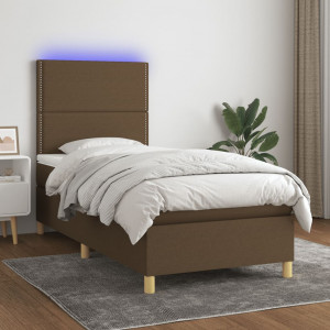 Cama box spring colchón y luces LED tela marrón oscuro 90x190cm D