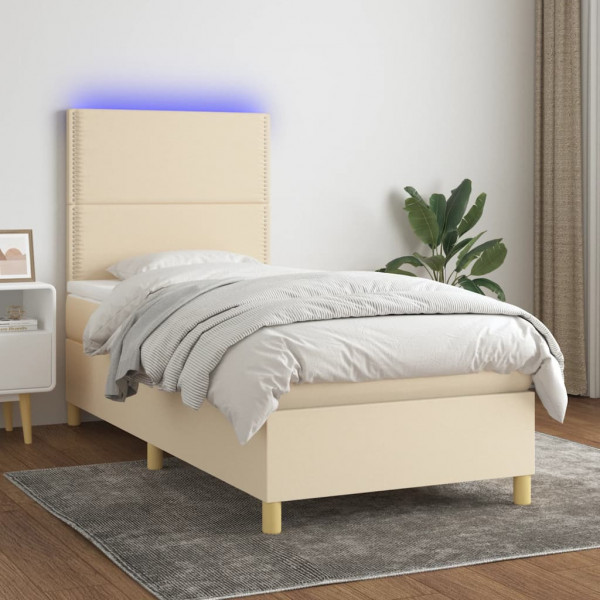 Colchão cama box spring e luzes LED tecido creme 90x200 cm D