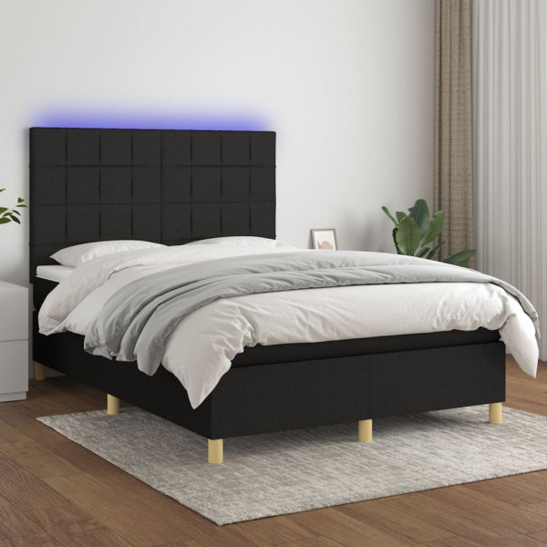 Colchão cama box spring e luzes LED tecido preto 140x200 cm D