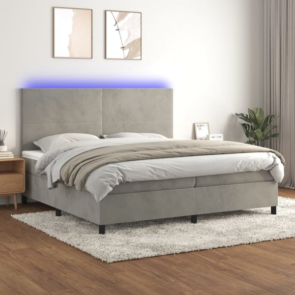 Cama box spring colchón y LED terciopelo gris claro 200x200 cm Cama box spring colchón y LED terciopelo gris claro 200x200 cm D