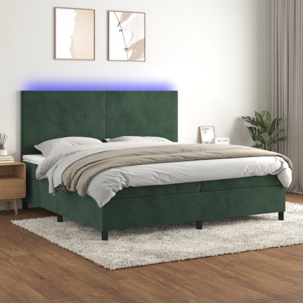 Cama box spring com colchão e veludo LED verde escuro 200x200cm D