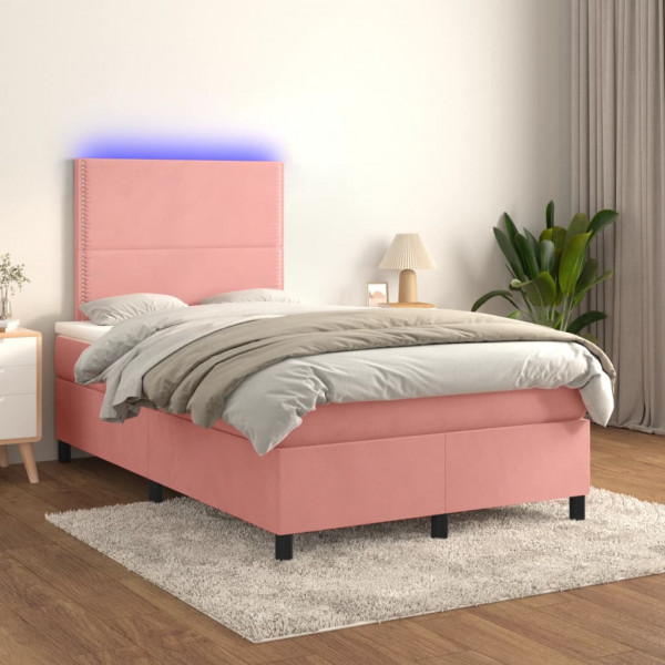 Cama box spring colchón y LED terciopelo rosa 120x200 cm D