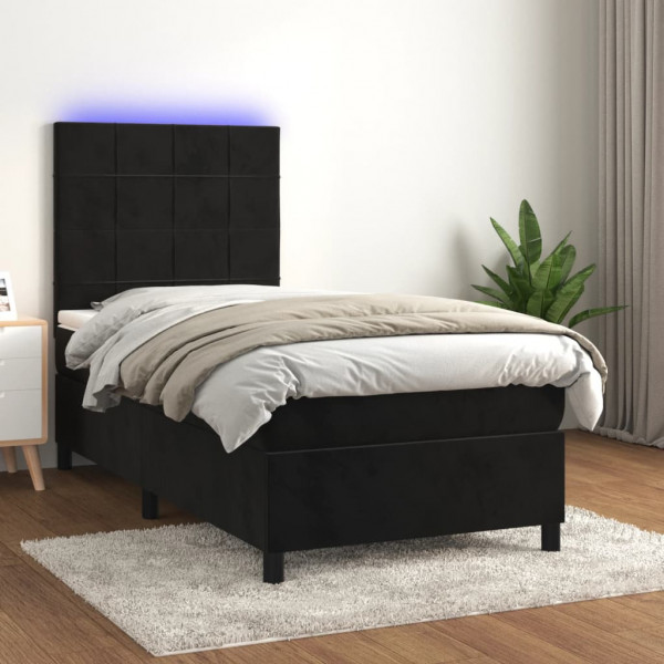 Cama box spring com colchão e veludo preto LED 90x200 cm D