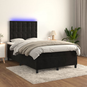 Cama box spring colchón y LED terciopelo negro 120x200 cm D