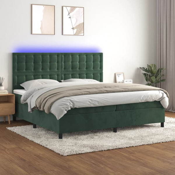 Cama box spring com colchão e veludo LED verde escuro 200x200cm D
