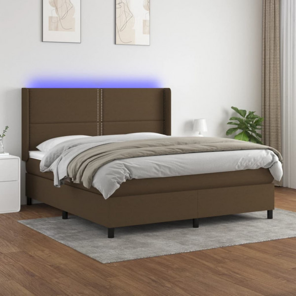 Cama box spring colchão luzes LED tecido marrom escuro 180x200cm D